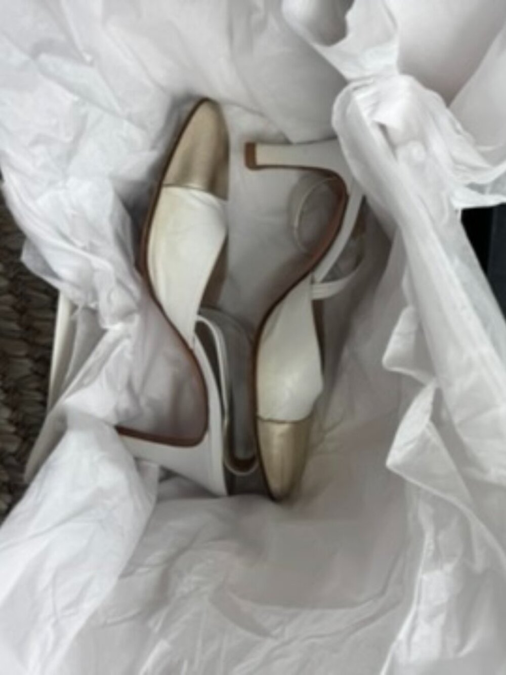 Chanel Vintage Cap-Toe White & Gold Slingback Heels - Picture 3 of 16